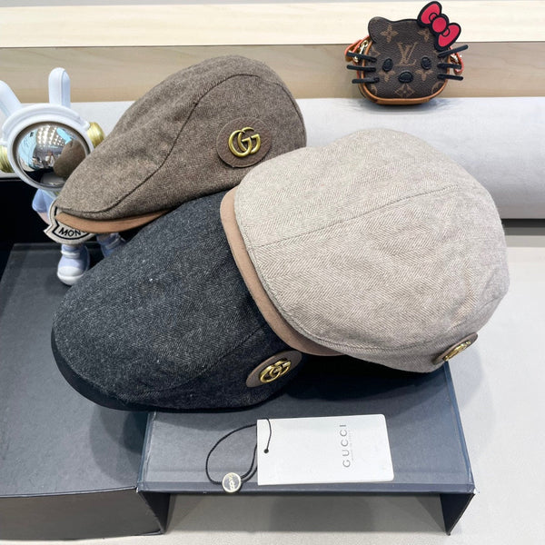 BERET RETRO HAT IN KHAKI BROWN CASHMERE 431369