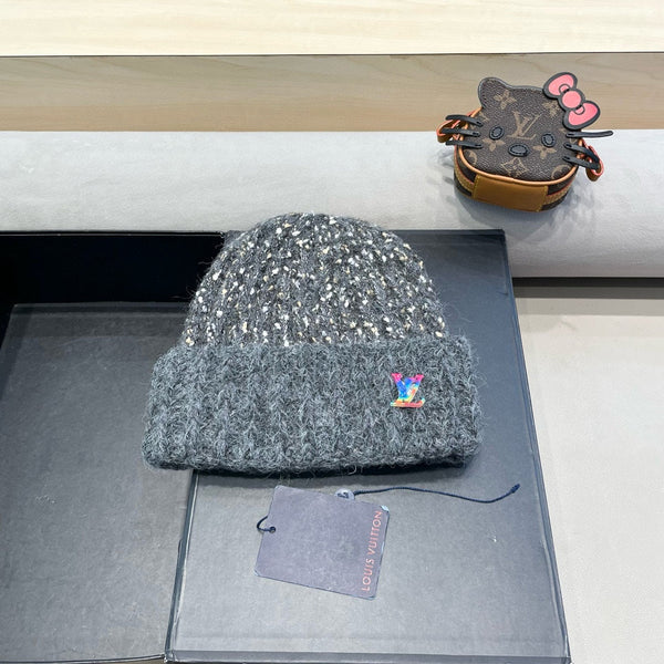KNITTED BEANIE HAT IN GRAY WOOL 431617