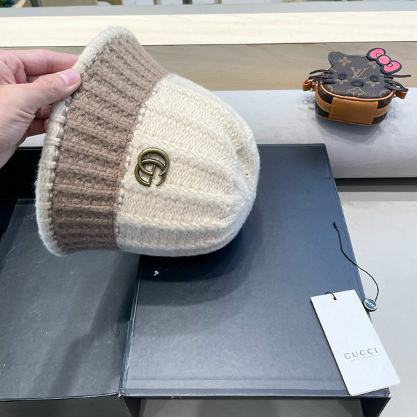 CAPPELLO A SECCHIELLO IN MAGLIA DI LANA MARRONE MEDIO MIX BEIGE 431640