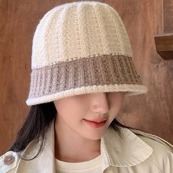 CAPPELLO A SECCHIELLO IN MAGLIA DI LANA MARRONE MEDIO MIX BEIGE 431640