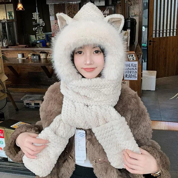 BEANIE HAT IN ALMOND BEIGE  WOOL AND LAMB FUR 435075