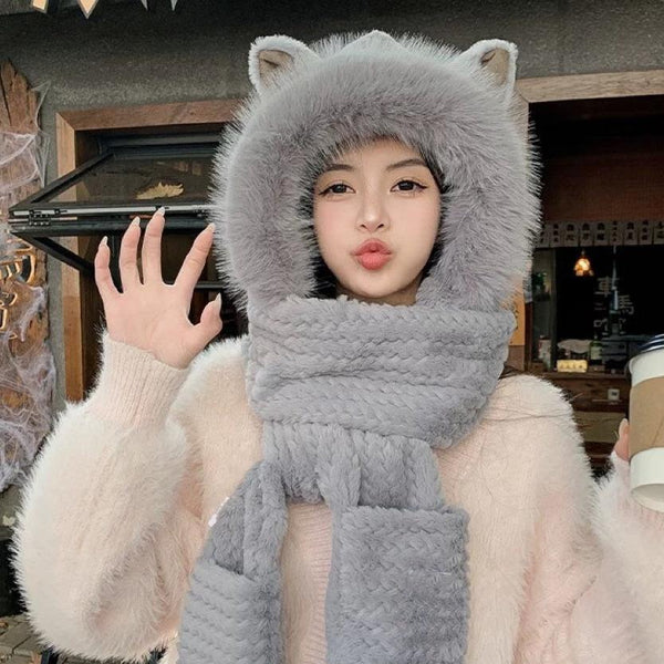 BEANIE HAT IN GRAY WOOL AND LAMB FUR 435074