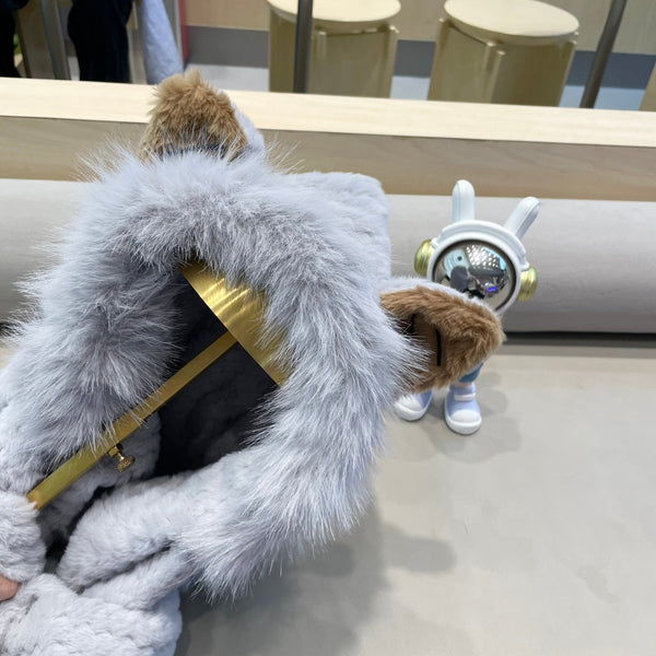 BEANIE HAT IN GRAY WOOL AND LAMB FUR 435074