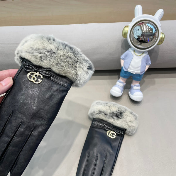 GUANTI IN PELLE DI AGNELLO CON BORDI IN PELLICCIA NERI CON FIOCCO 456265