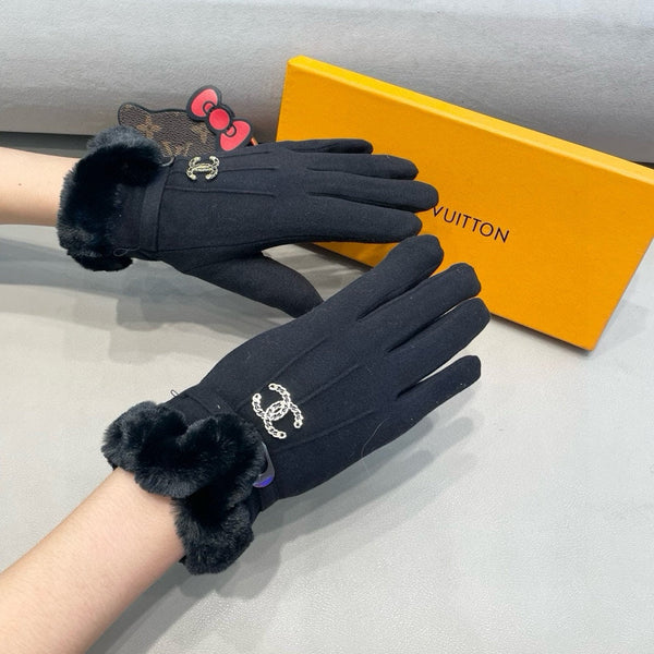 GLOVES IN BLACK WOOL WITH RABBIT FUR 458521