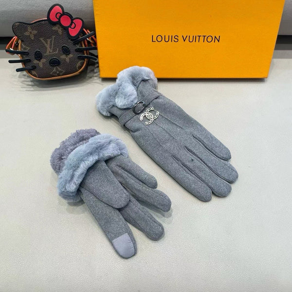 GLOVES IN SHARK GRAY WOOL WITH RABBIT FUR 458522