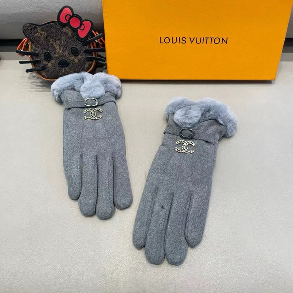 GLOVES IN SHARK GRAY WOOL WITH RABBIT FUR 458522