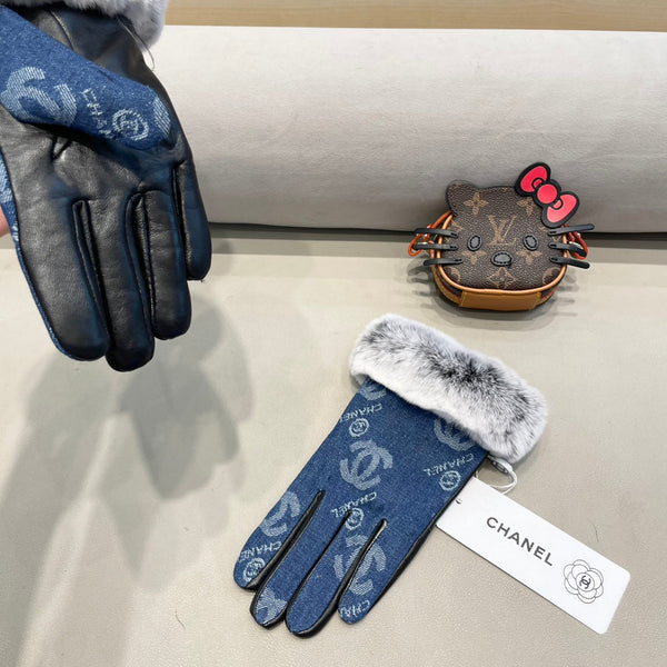 GUANTI IN DENIM BLU NAVY E PELLE DI VITELLO NERA 463798