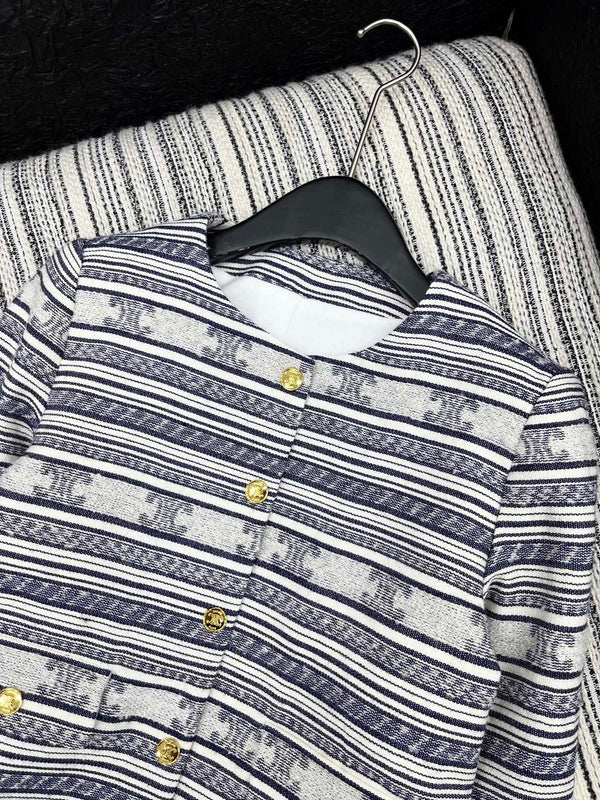 Celine 25 Jacket Blazer White With Black Stripes 301223