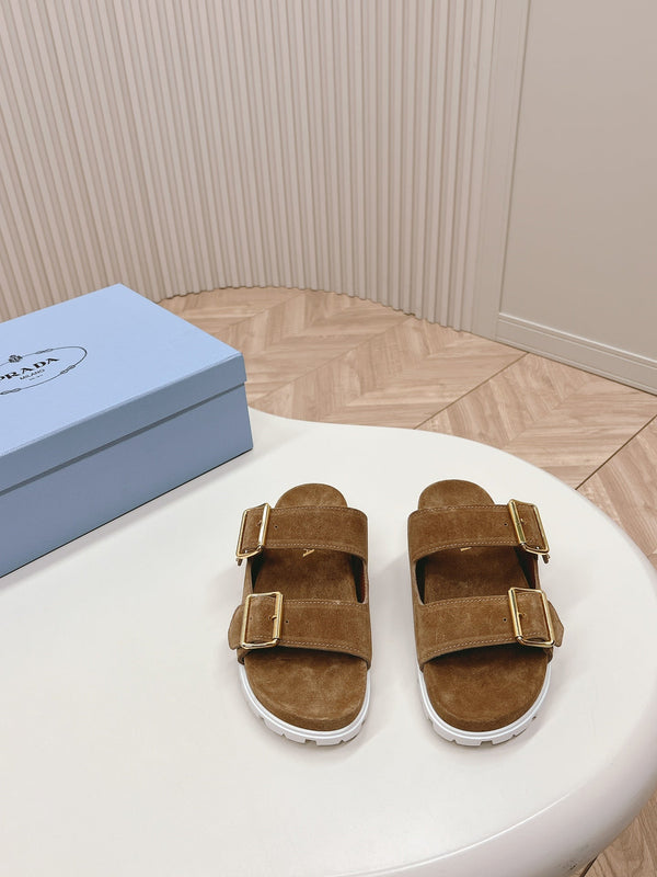 Ciabatte con cinturino a doppia fibbia 20 in pelle scamosciata marrone