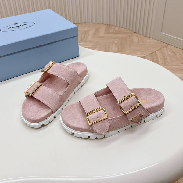 Ciabatte con cinturino a doppia fibbia 20 in pelle scamosciata rosa