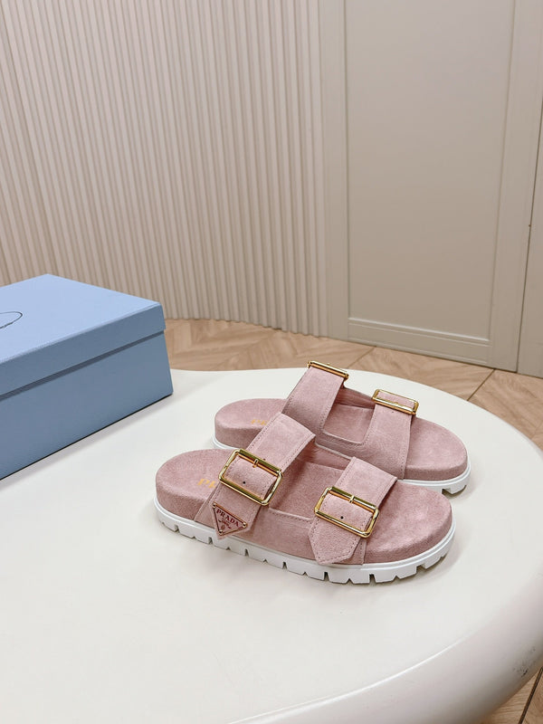 Ciabatte con cinturino a doppia fibbia 20 in pelle scamosciata rosa
