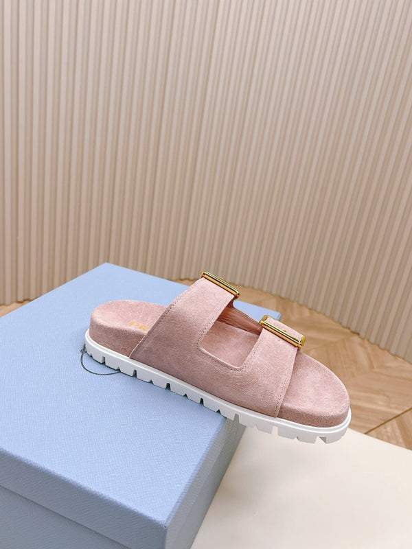 Ciabatte con cinturino a doppia fibbia 20 in pelle scamosciata rosa