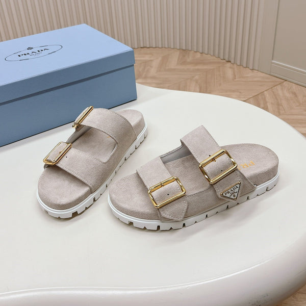 Ciabatte con cinturino a doppia fibbia 20 in pelle scamosciata grigio chiaro