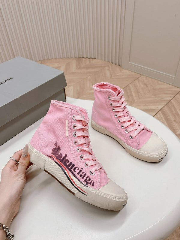 SNEAKERS ALTE IN TELA ROSA CON LOGO GRAFFITI