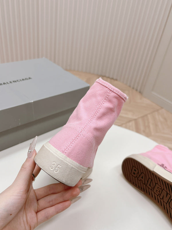 SNEAKERS ALTE IN TELA ROSA CON LOGO GRAFFITI