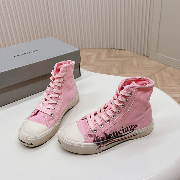 SNEAKERS ALTE IN TELA ROSA CON LOGO GRAFFITI