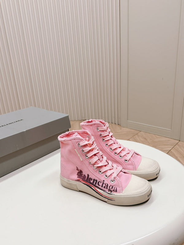 SNEAKERS ALTE IN TELA ROSA CON LOGO GRAFFITI