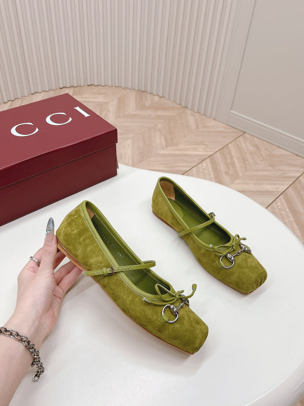 GG BALLET FLAT OLIVE GREEN SUEDE