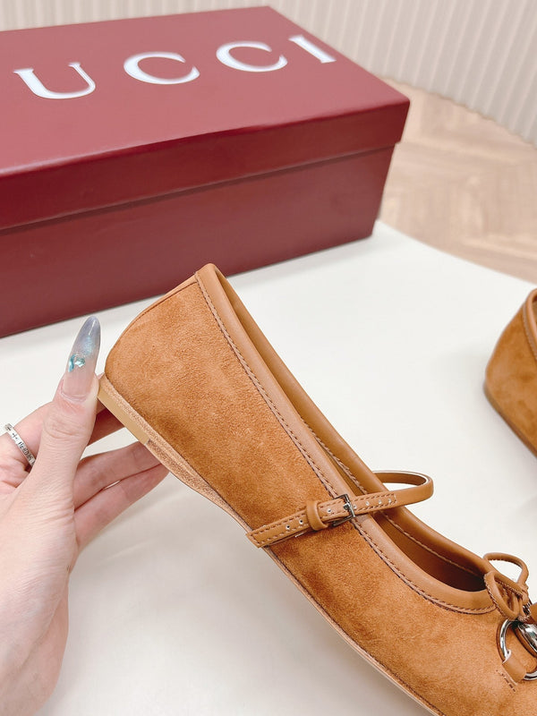 BALLERINA GG IN CAMOSCIO CARAMELLO