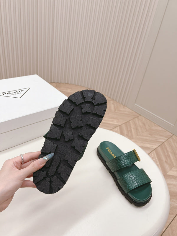 SANDALI CIABATTE PRA CON MOTIVO COCCODRILLO IN PELLE DI VITELLO VERDE CASTLETON