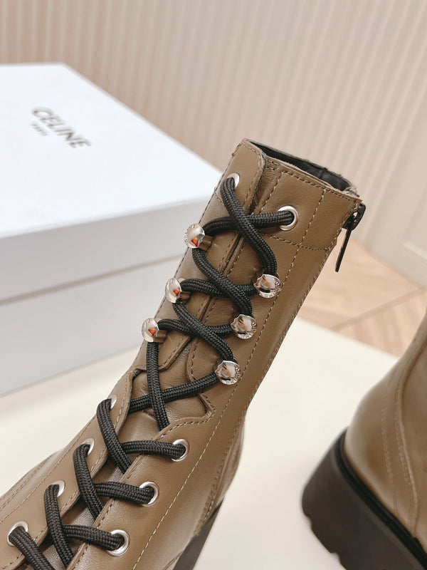 TRIOMPHE RANGERS MID LACE-UP BOOT IN CHOCOLATE BROWN CALFSKIN