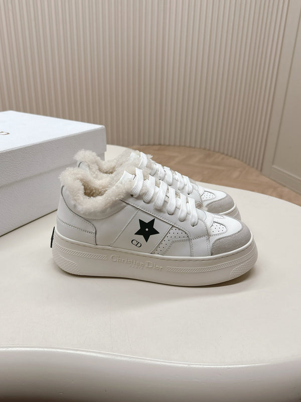 CD Dior Star Platform Sneaker Fleece Lining White Lambskin And Suede