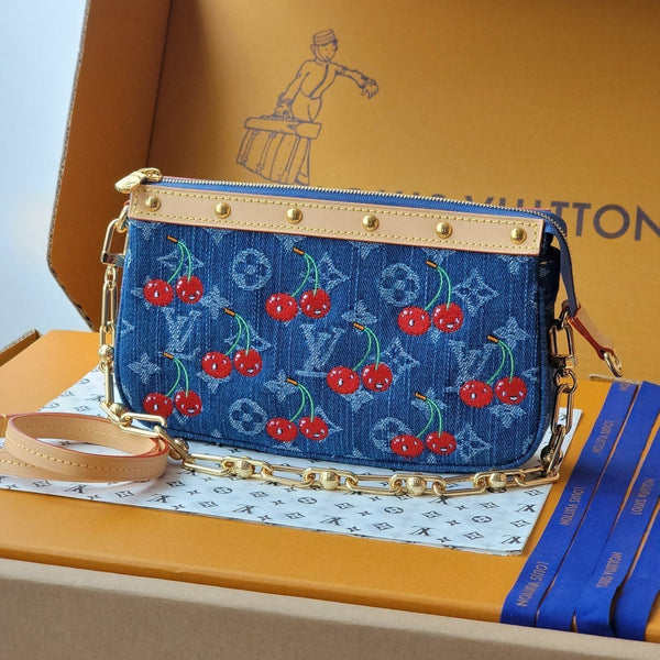 LV x TM M13994 Pochette Accessoires 22cm Blue Monogram Denim With Cherry Motif GHW
