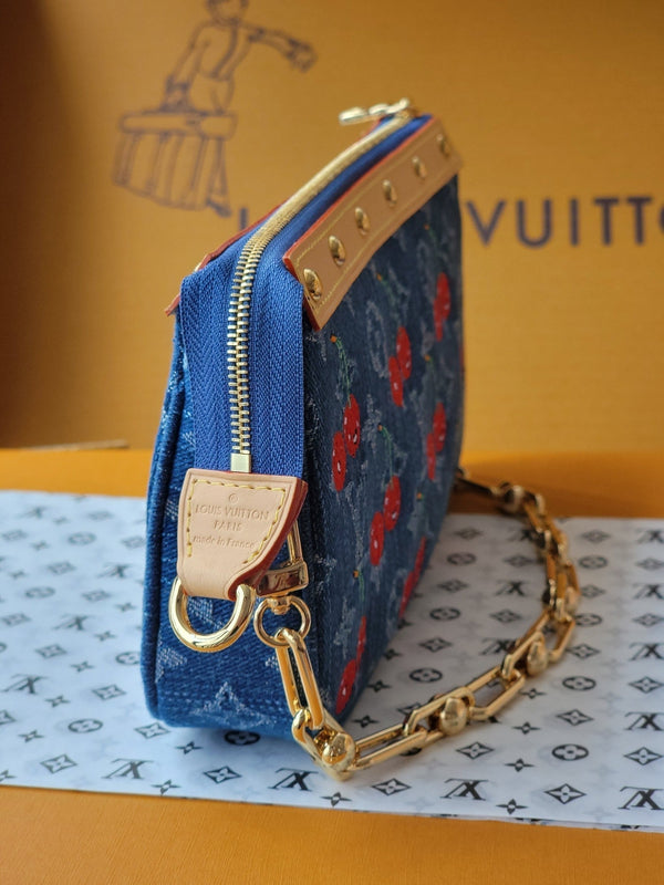 LV x TM M13994 Pochette Accessoires 22cm Blue Monogram Denim With Cherry Motif GHW