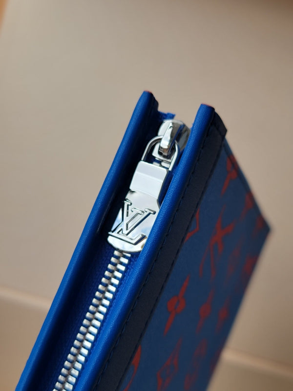 LV M14692 Pochette Voyage Blue Red Monogram Glow Canvas & Cowhide