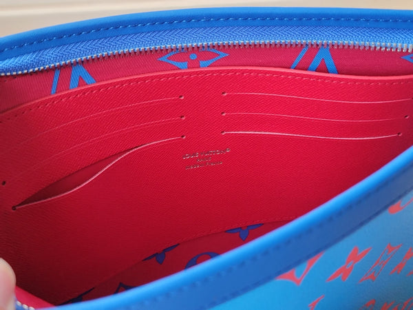 LV M14692 Pochette Voyage Blue Red Monogram Glow Canvas & Cowhide