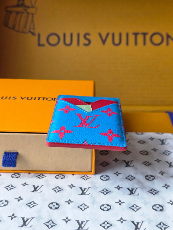 LV M15034 Porte-Cartes Magnet Blue Red Monogram Glow Canvas & Cowhide
