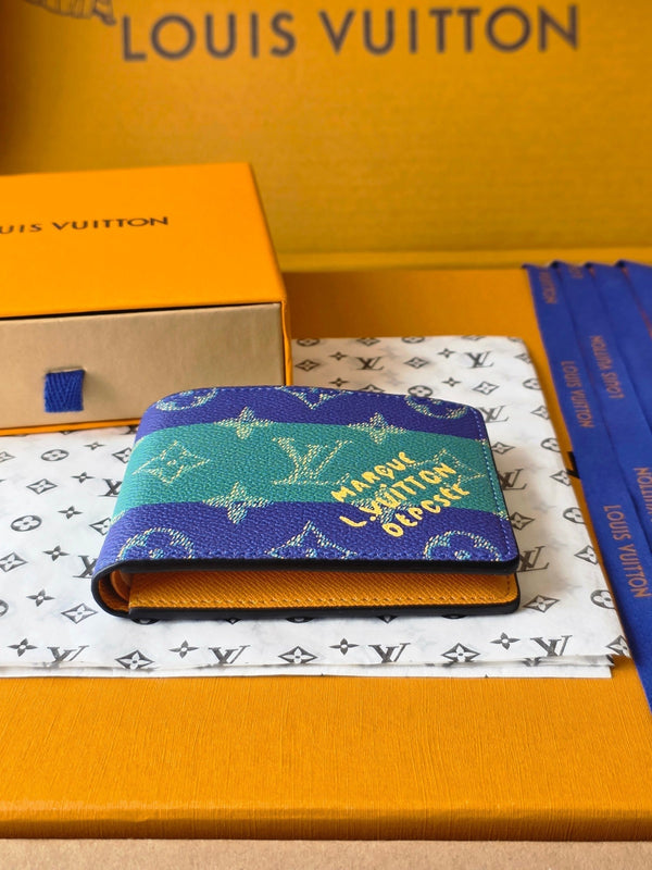 LV M25795 Multiple Wallet Dark Blue Teal Green Cowhide