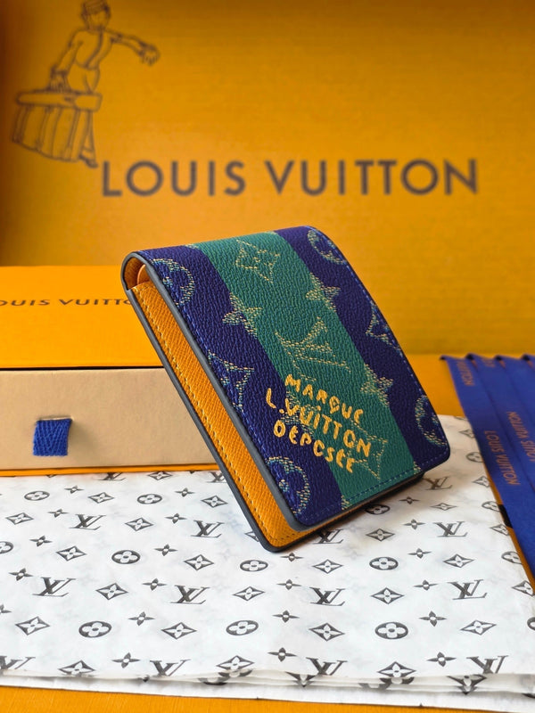 LV M25795 Multiple Wallet Dark Blue Teal Green Cowhide