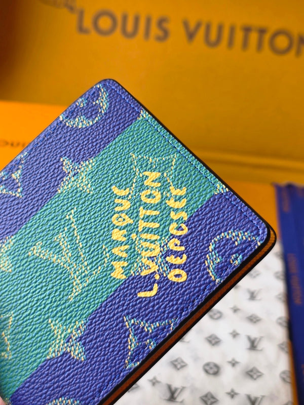 LV M25795 Multiple Wallet Dark Blue Teal Green Cowhide