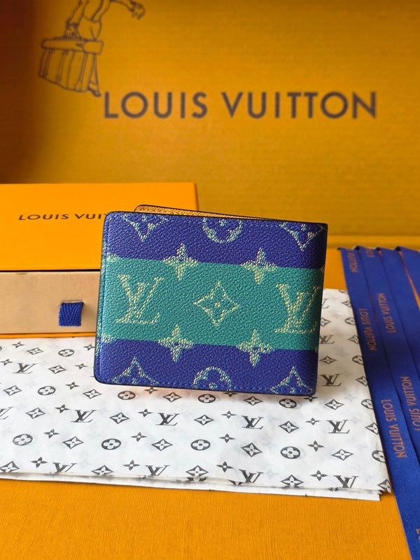 LV M25795 Multiple Wallet Dark Blue Teal Green Cowhide