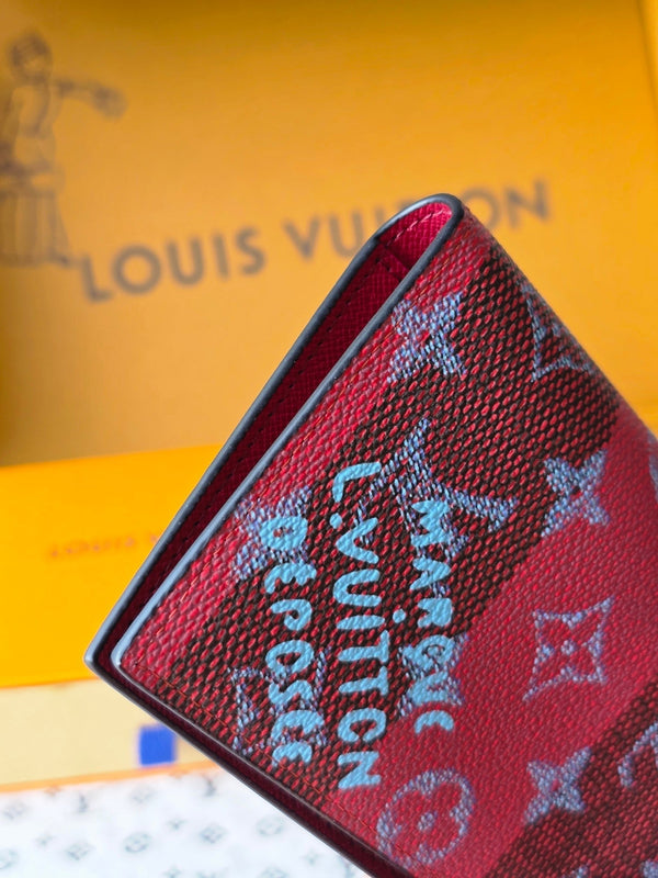 LV M26538 Passport Cover Red Black Cowhide