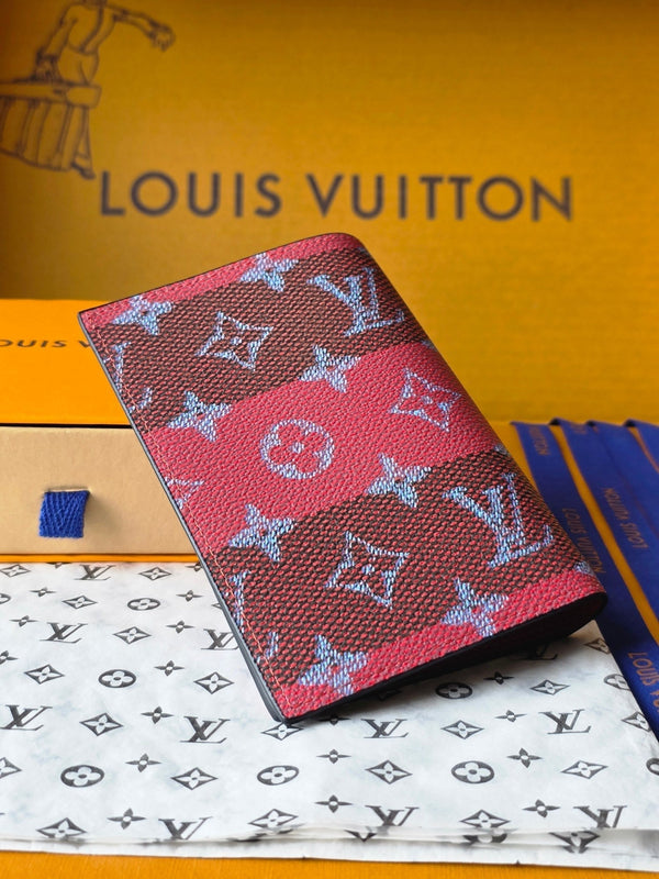 LV M26538 Passport Cover Red Black Cowhide