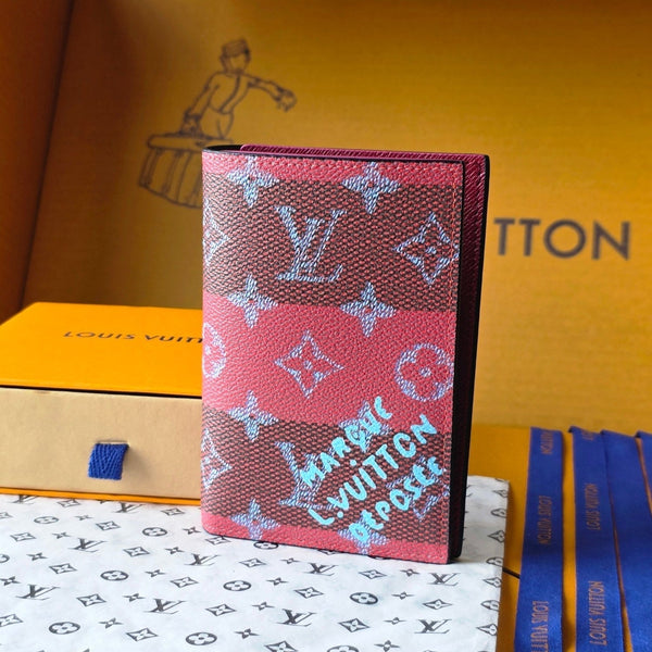 LV M26538 Passport Cover Red Black Cowhide