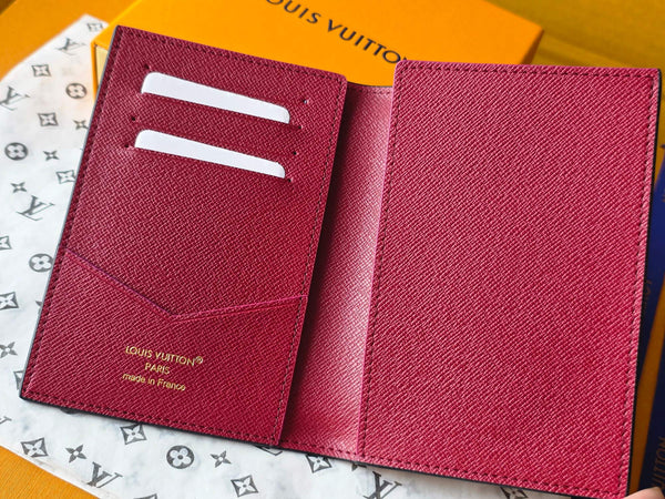 LV M26538 Passport Cover Red Black Cowhide