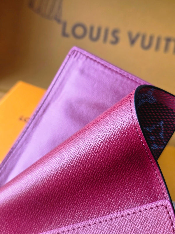 LV M26538 Passport Cover Red Black Cowhide