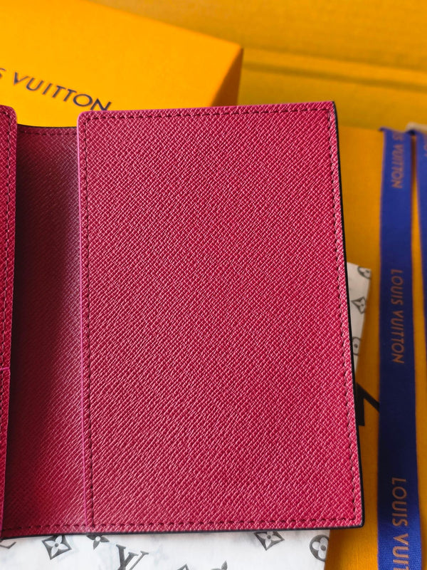 LV M26538 Passport Cover Red Black Cowhide