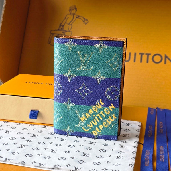 LV M25793 Passport Cover Dark Blue Teal Green Cowhide