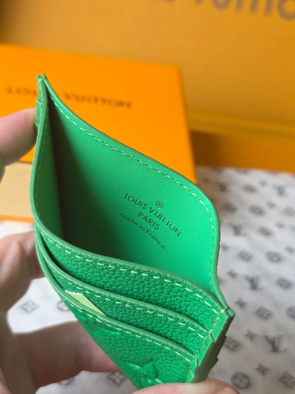 LV M25998 Double Card Holder Bamboo Green Taurillon Monogram leather