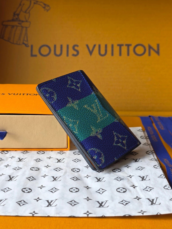 LV Pocket Organizer Dark Blue Teal Green Cowhide