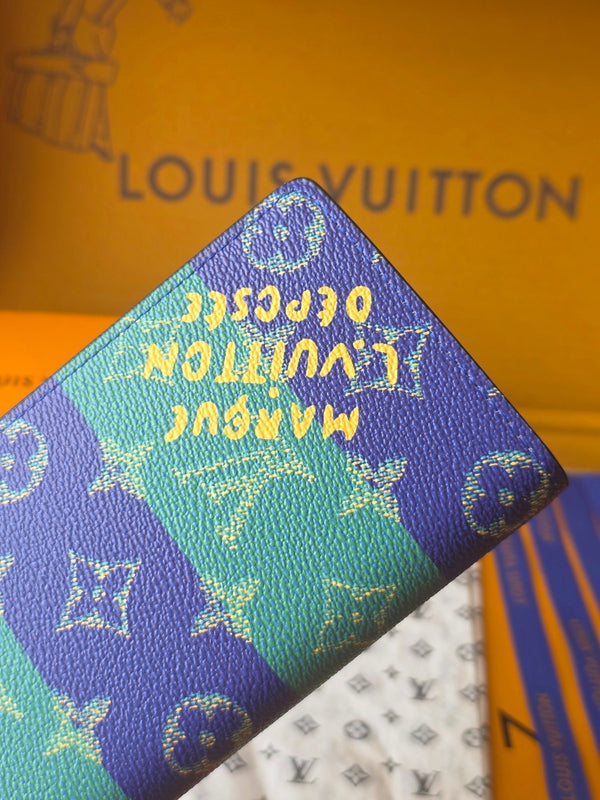 LV Brazza Wallet Dark Blue Teal Green Cowhide