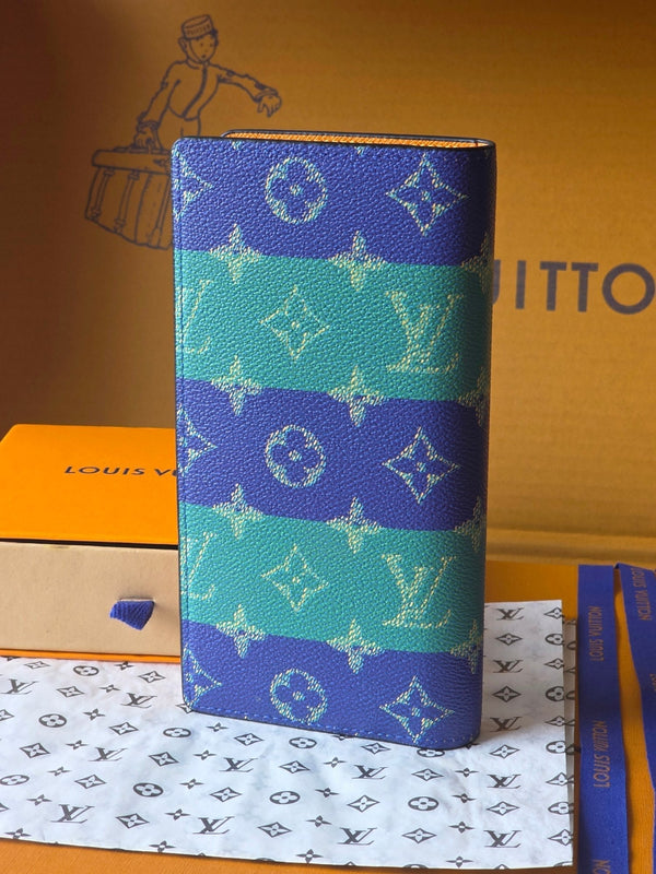 LV Brazza Wallet Dark Blue Teal Green Cowhide