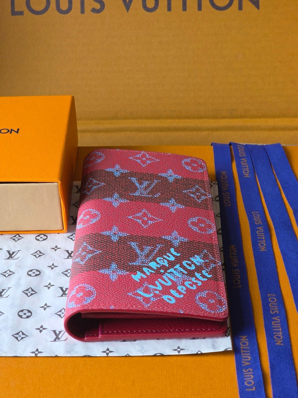 LV Brazza Wallet Red Black Cowhide