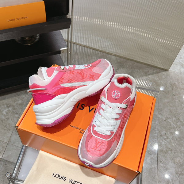 LV Run 55 Sneaker 50mm Red Pastel Monogram Jacquard Fabric