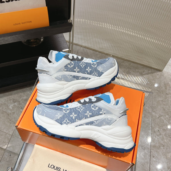 LV Run 55 Sneaker 50mm Light Blue Mix Dark Blue Monogram Jacquard Fabric